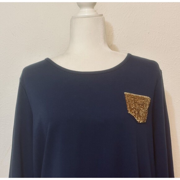 Quacker Factory Women Size L Blue Long Sleeve Sequined Front Pocket - Picture 2 of 11